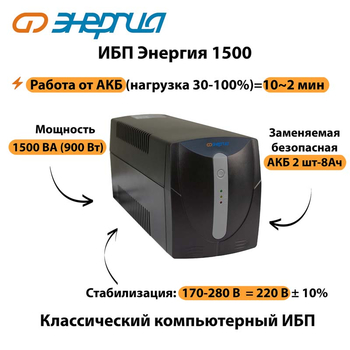Энергия ИБП 1500 - ИБП и АКБ - ИБП для компьютера - . Магазин оборудования для автономного и резервного электропитания Ekosolar.ru в Ельце