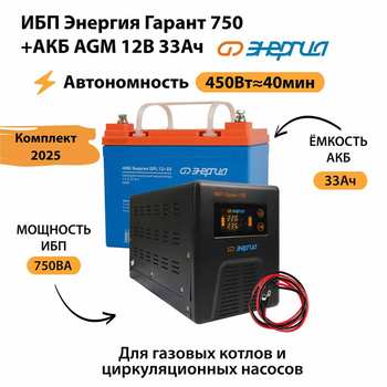 ИБП для котла Энергия Гарант 750 + Аккумулятор 33 Ач 12 В (450Вт - 40мин) - ИБП и АКБ - ИБП для котлов - . Магазин оборудования для автономного и резервного электропитания Ekosolar.ru в Ельце
