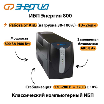 Энергия ИБП 800 - ИБП и АКБ - ИБП для компьютера - . Магазин оборудования для автономного и резервного электропитания Ekosolar.ru в Ельце