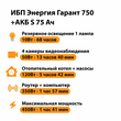 ИБП Энергия Гарант 750 + Аккумулятор S 75 Ач - 12В (450Вт - 91мин) - ИБП и АКБ - ИБП для котлов - . Магазин оборудования для автономного и резервного электропитания Ekosolar.ru в Ельце